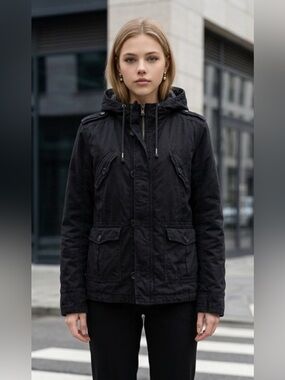 TNA Black Hooded Utility Jacket for Women
